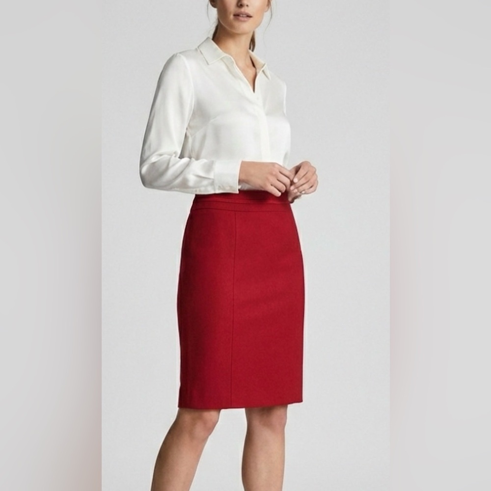 White House Black Market Vibrant Red Wool Blend Pencil Skirt Size 6 Like New